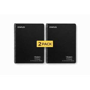 2x Staples 1-Subject Notebook Graph Ruled 70 Sheets Black